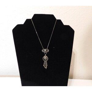 Vintage Silver Pendant Necklace Art Nouveau Design Dangling Beads 13 Inch Chain